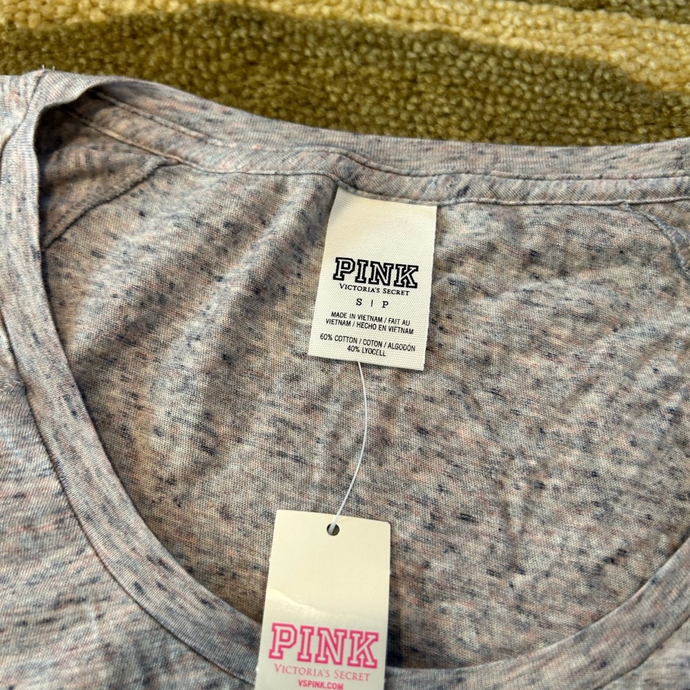NWT Victoria’s Secret PINK Retro Grey Graphic T Shirt Rhinestones Beaded Small - Picture 4 of 6